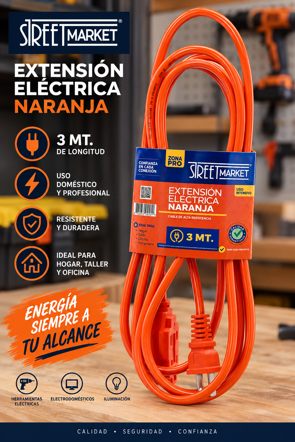 EXTENSIÓN ELÉCTRICA NARANJA