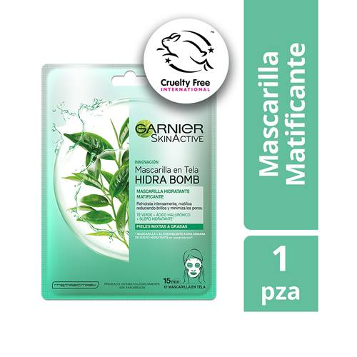 MASCARILLA FACIAL EN TELA HIDRO BOMB GARNIER TÉ VERDE MATIFICANTE